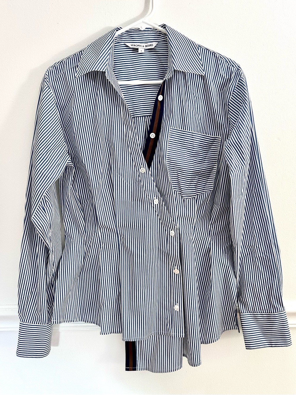 Veronica Beard Blue White Striped Asymmetrical Pullover Peplum Top 6